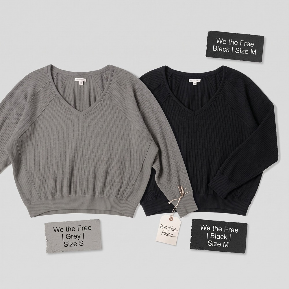We The Free Thermal Bundle S Grey M Black V-Neck Waffle Knit Slouchy Boho